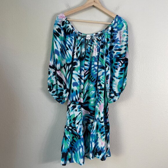 Tommy Bahama Womens XL Blue Green A Line Crinkled Dress Flowy Lightweight - Picture 8 of 11